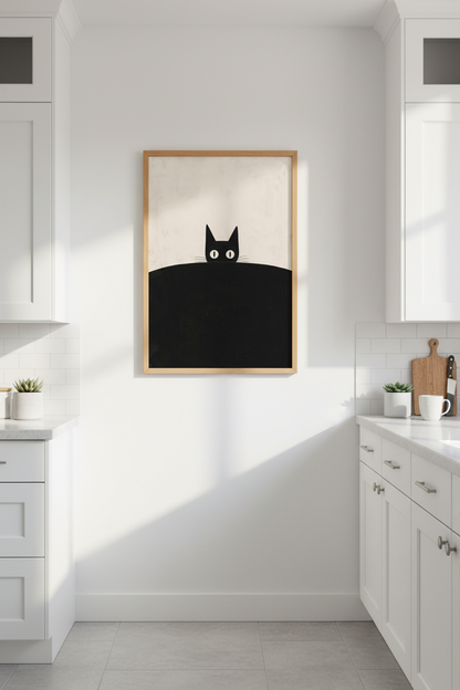 Black Cat Wall Art Print | Minimalist Peeking Cat Poster | Modern Home Decor