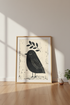 Folk Art Bird Linocut | Black Nature Print, Neutral Farmhouse Wall Art Poster