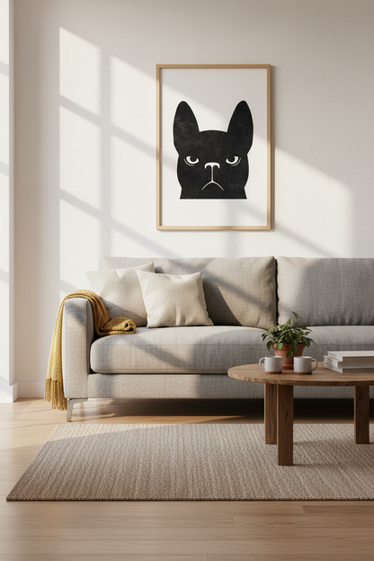 Grumpy Black Cat Art Print | Minimalist Animal Decor | Modern Feline Poster