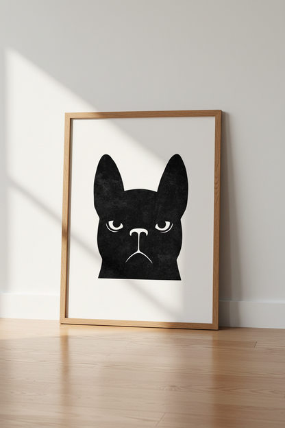 Grumpy Black Cat Art Print | Minimalist Animal Decor | Modern Feline Poster