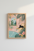 Tropical Cat Wall Art Print | Pink Mediterranean Poolside Decor | Aesthetic Poster