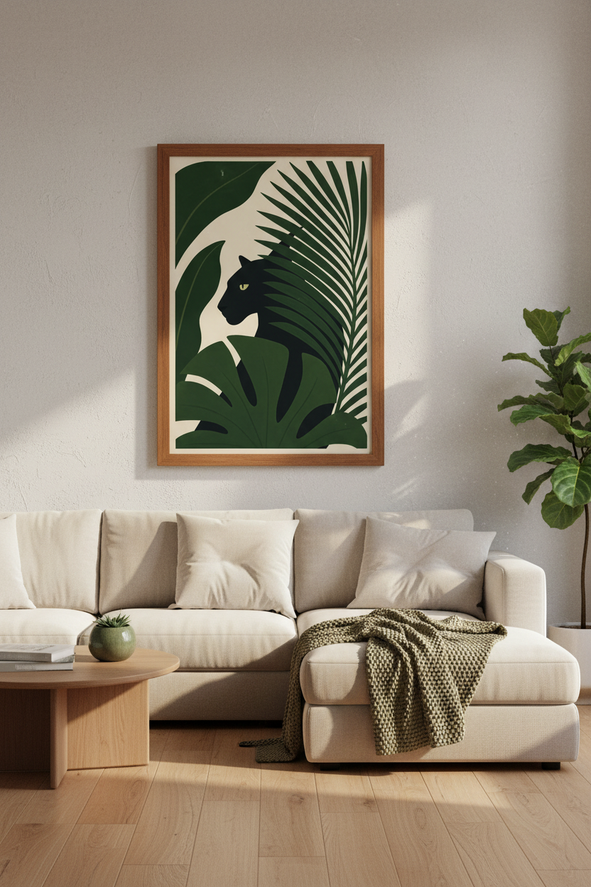Black Panther Jungle Wall Art | Tropical Botanical Decor, Modern Minimalist Poster