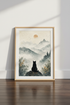Black Cat Mountain Wall Art | Minimalist Zen Landscape, Living Room Decor