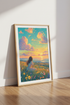 Golden Hour Sunset Landscape Art | Impressionist Floral Meadow, Bedroom Decor
