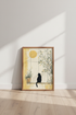 Black Cat Sun Window Art | Japanese Style Yellow Poster, Minimalist Home Decor