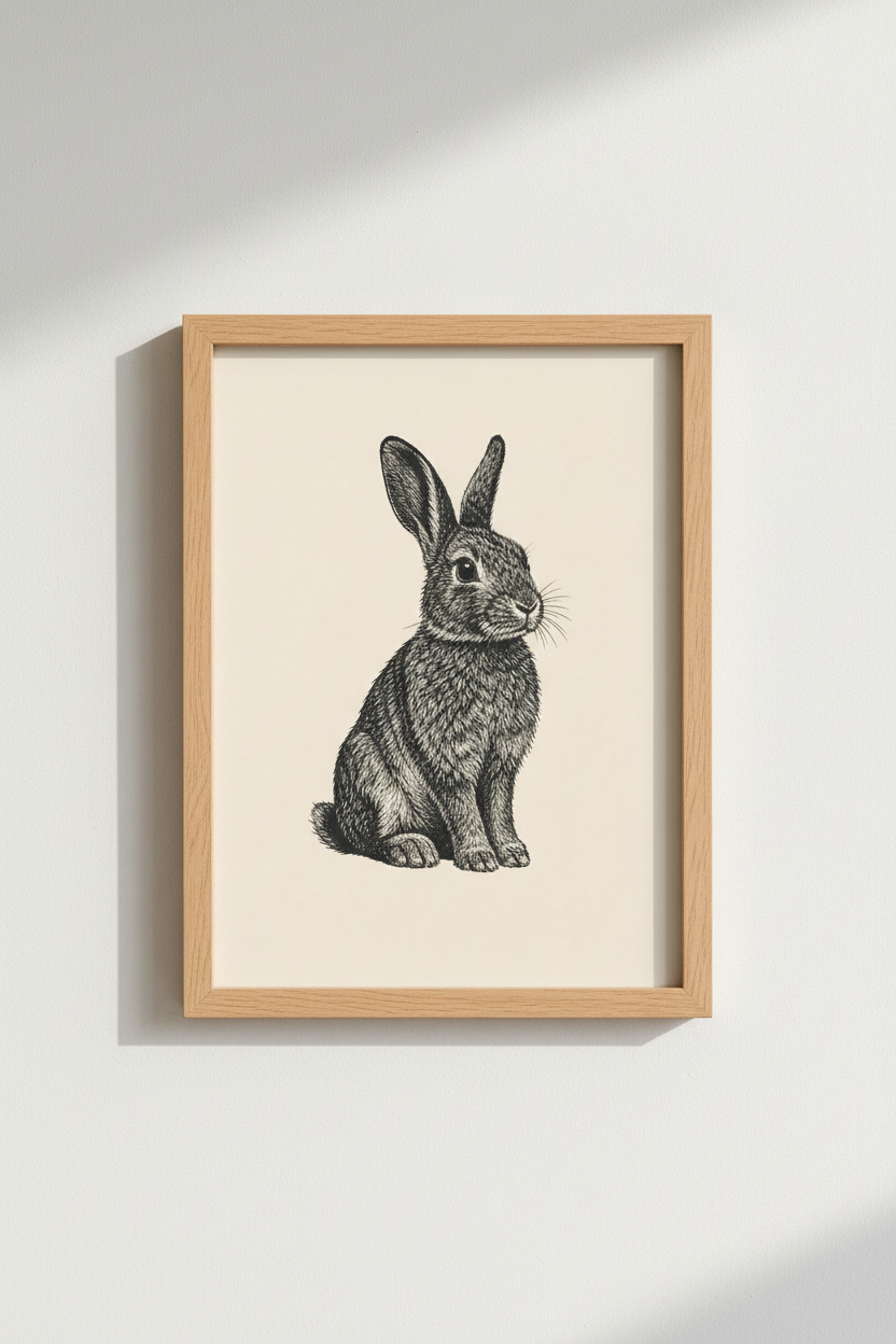 Vintage Bunny Rabbit Wall Art Print | Nursery Decor | Rustic Sketch Poster