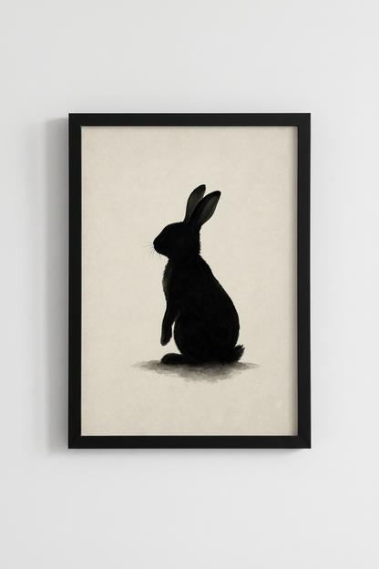 Rabbit Silhouette Wall Art Print | Minimalist Ink Bunny Decor | Neutral Nursery Poster