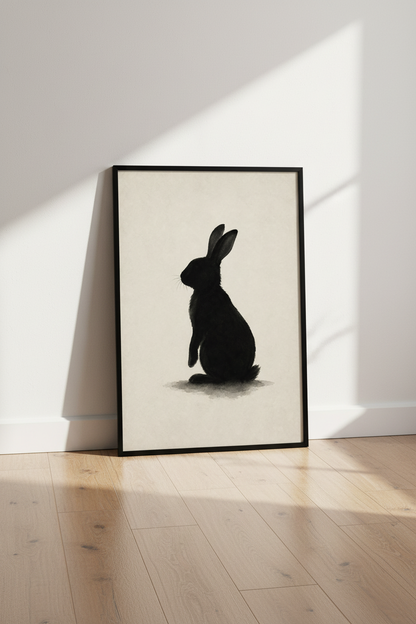 Rabbit Silhouette Wall Art Print | Minimalist Ink Bunny Decor | Neutral Nursery Poster