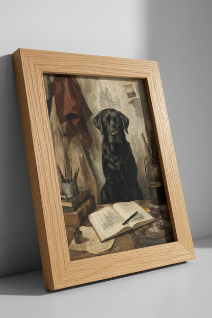 Black Labrador Scholar Art | Dark Academia Dog Poster, Library Wall Decor