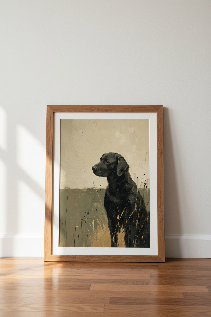 Black Labrador Art | Palette Knife Painting, Neutral Farmhouse Decor