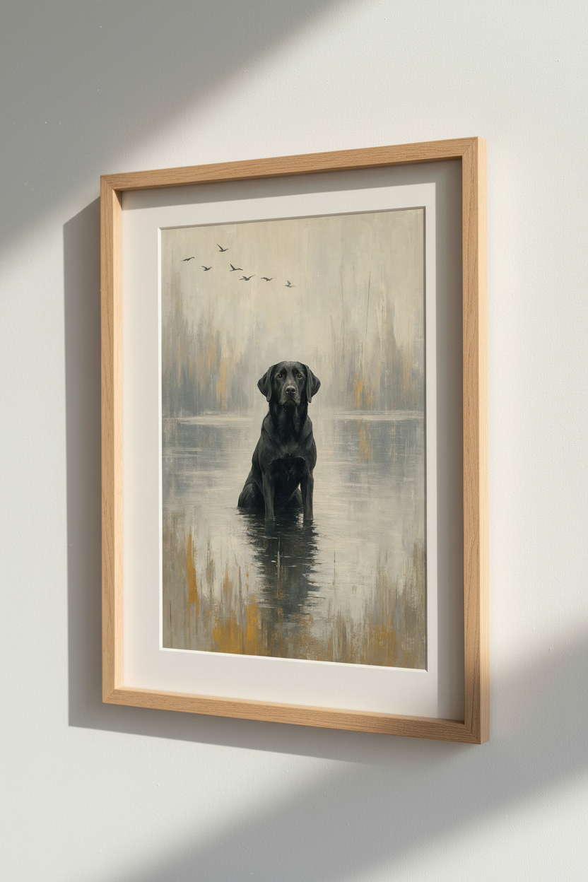 Black Labrador Wall Art Print | Moody Dog Painting, Rustic Farmhouse Decor