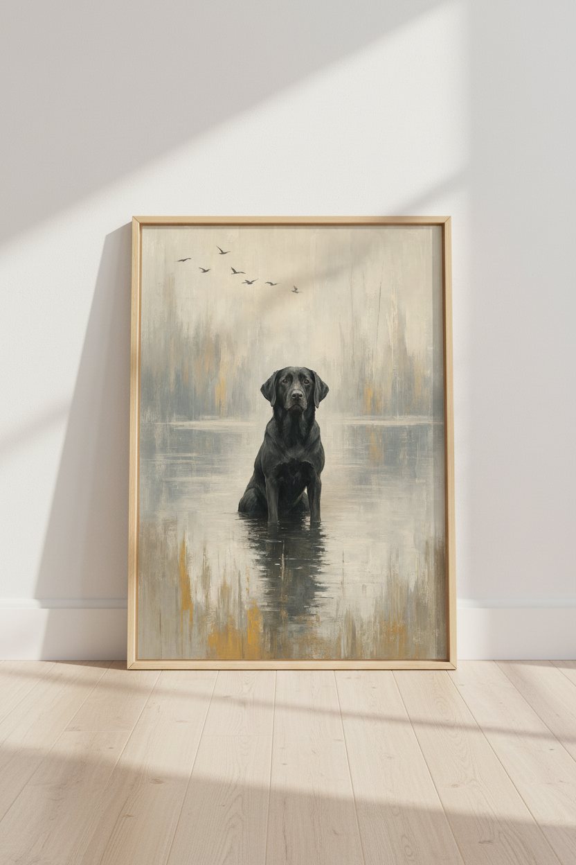 Black Labrador Wall Art Print | Moody Dog Painting, Rustic Farmhouse Decor
