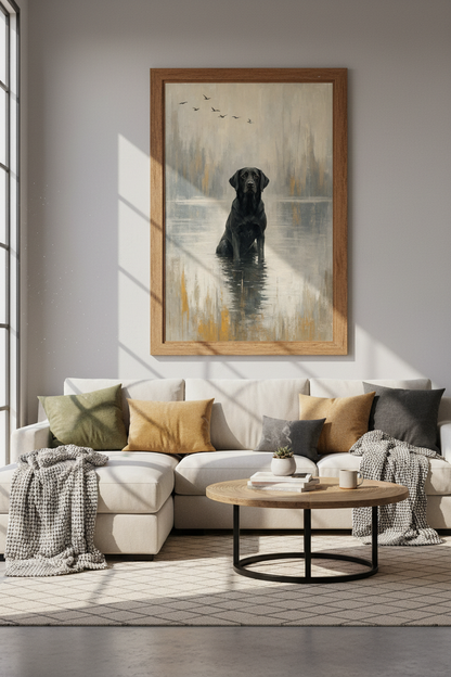 Black Labrador Wall Art Print | Moody Dog Painting, Rustic Farmhouse Decor