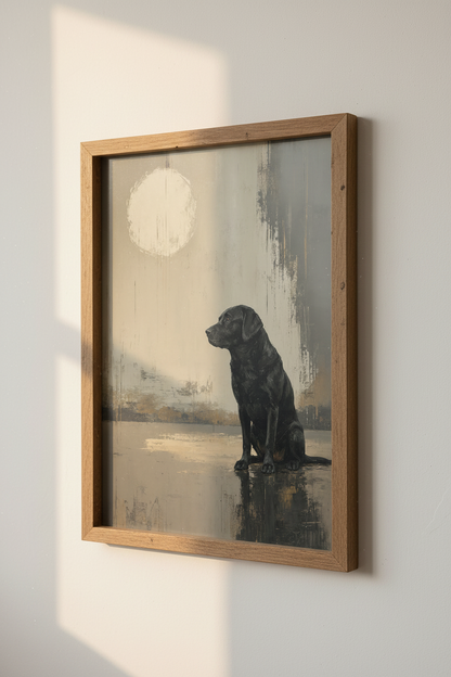 Black Labrador Wall Art | Moody Oil Painting Style, Neutral Home Decor