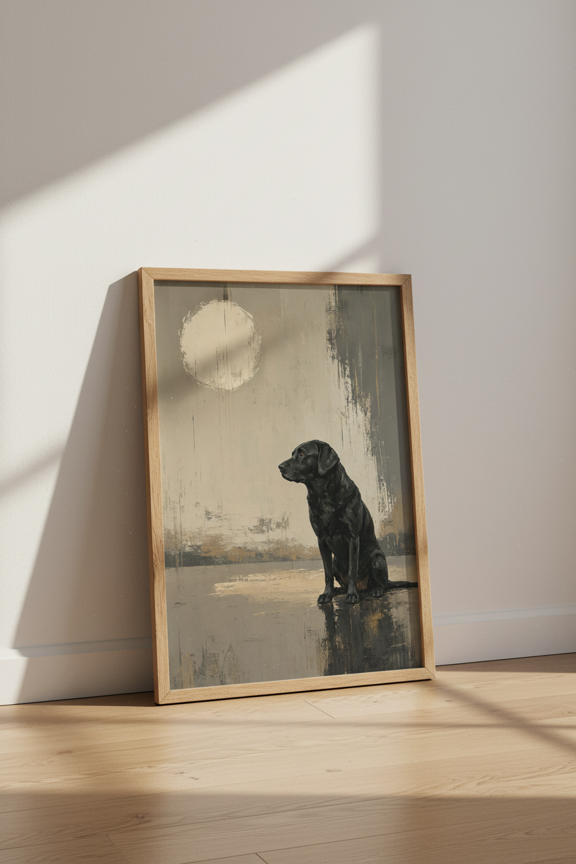 Black Labrador Wall Art | Moody Oil Painting Style, Neutral Home Decor
