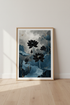 Black Lotus Wall Art | Navy & Gold Zen Botanical Print | Moody Japandi Decor