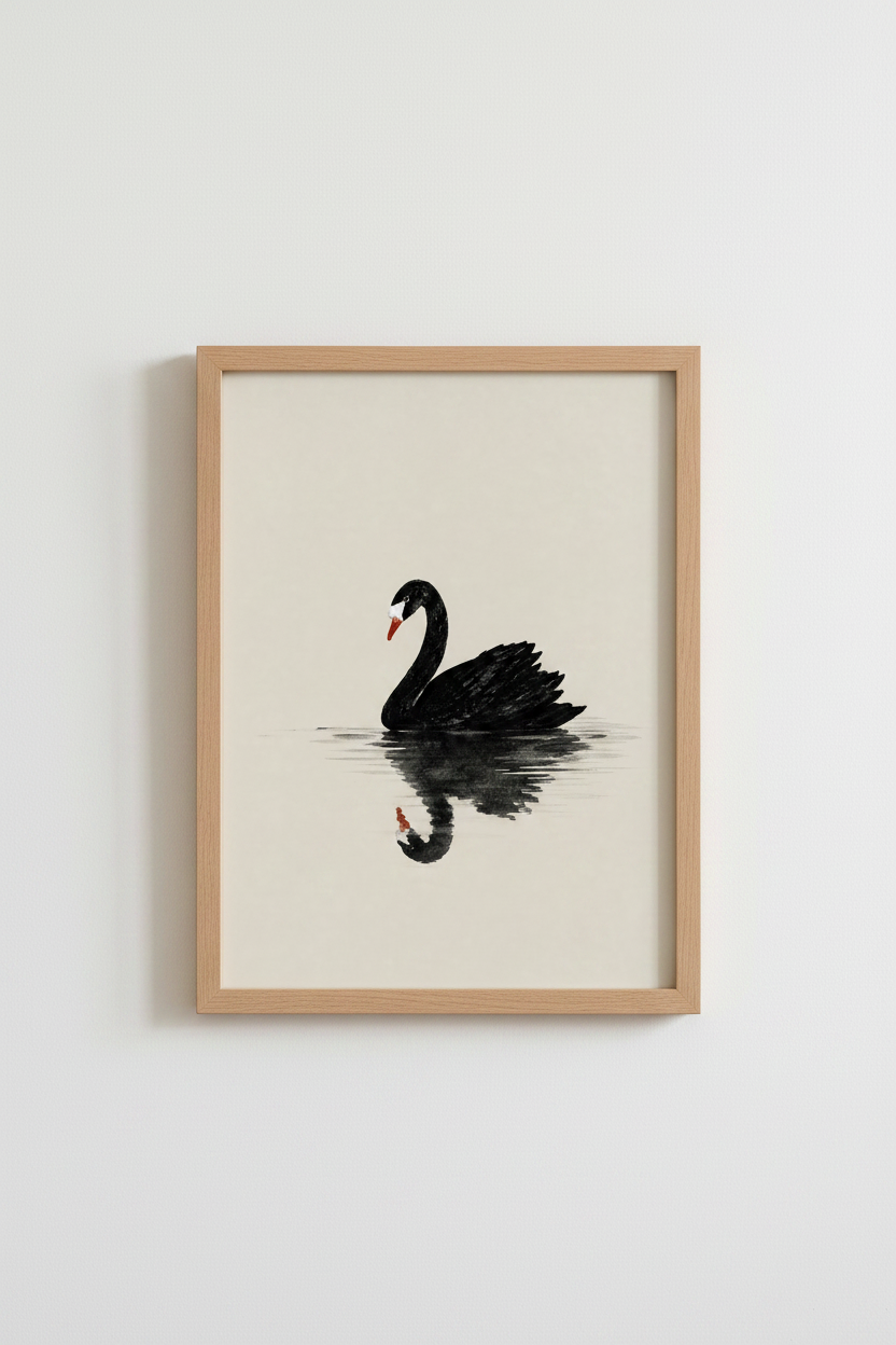 Black Swan Wall Art Print | Minimalist Ink Decor, Living Room | Serene Poster