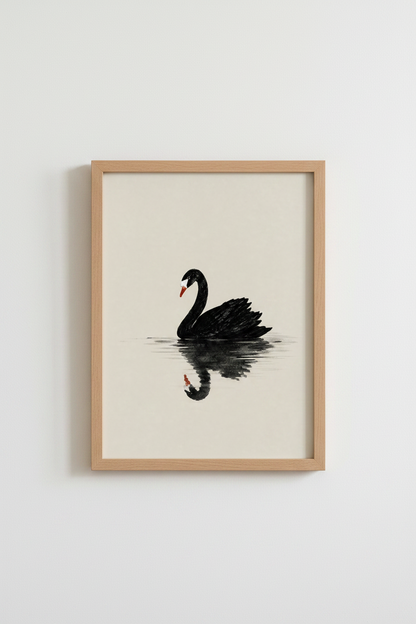 Black Swan Wall Art Print | Minimalist Ink Decor, Living Room | Serene Poster
