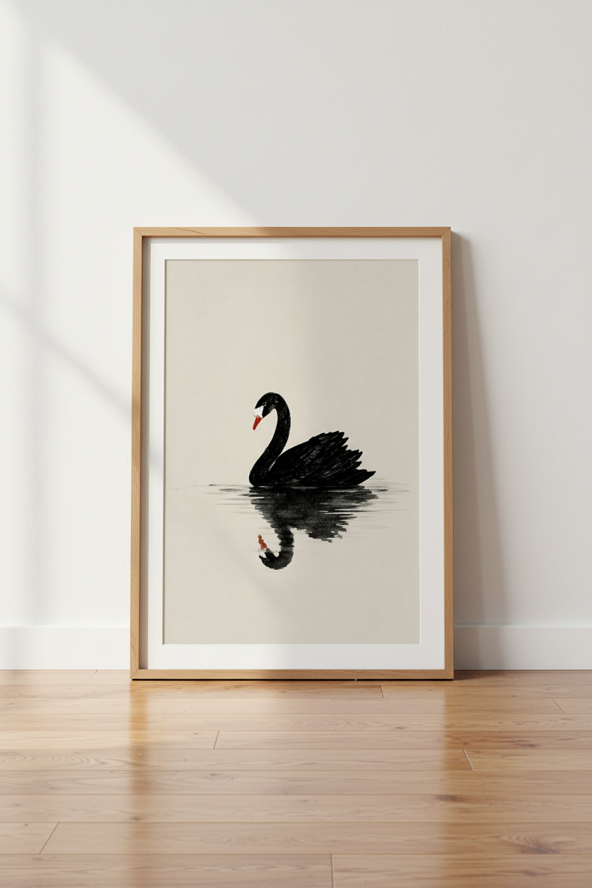 Black Swan Wall Art Print | Minimalist Ink Decor, Living Room | Serene Poster