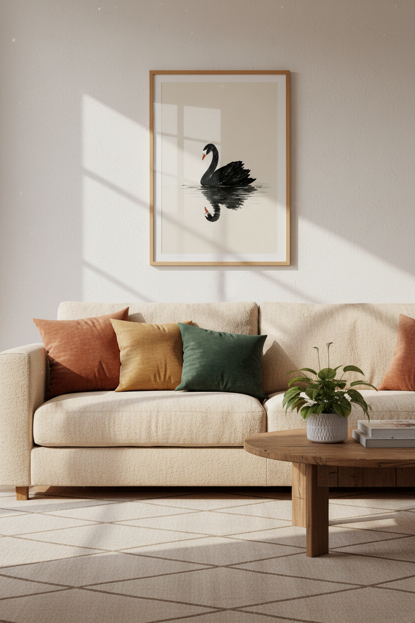 Black Swan Wall Art Print | Minimalist Ink Decor, Living Room | Serene Poster