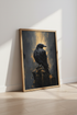 Black Raven Painting | Moody Gothic Gold Accents, Dark Academia Office Decor