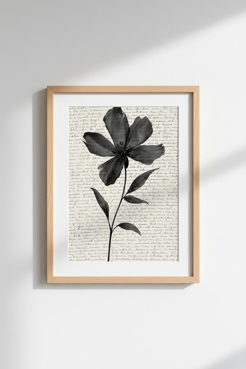 Dark Botanical Wall Art Print | Moody Floral Decor, Vintage Script Aesthetic Poster