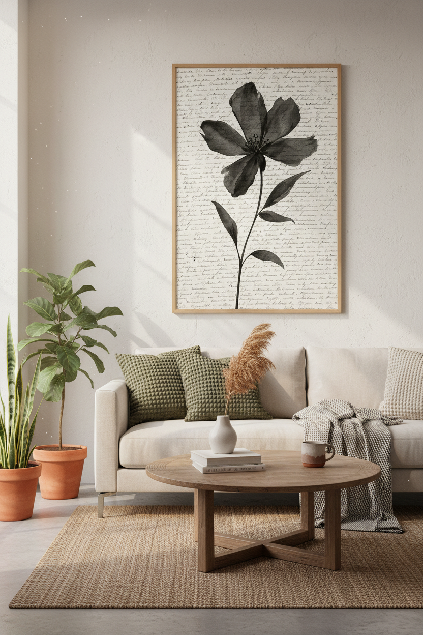 Dark Botanical Wall Art Print | Moody Floral Decor, Vintage Script Aesthetic Poster