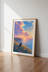Black Cat Sunset Ocean Wall Art | Pastel Anime Landscape | Dreamy Coastal Decor