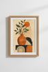 Mid-century wall art | Abstract vase print, warm orange | Living room decor