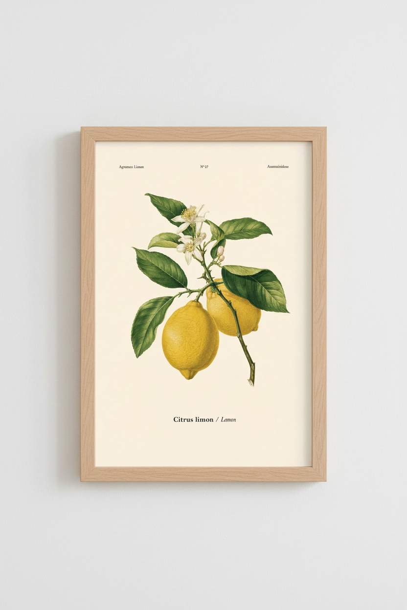 Lemon wall art | Vintage botanical illustration, Living Room Decor