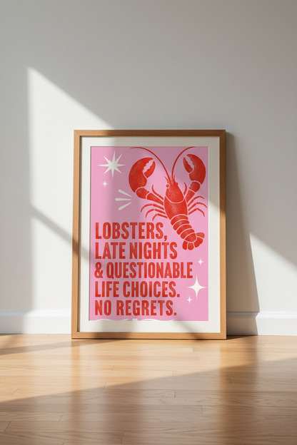 Lobster Quote Wall Art Print | Funny Pink Kitchen Decor | Retro Kitsch Poster