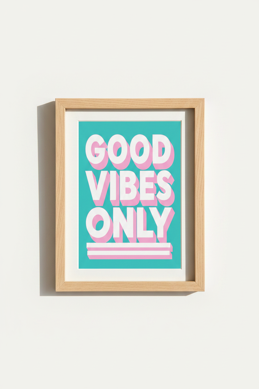 Good Vibes Only Poster | Retro Pink Typography Art, Colorful Dorm &amp; Office Decor