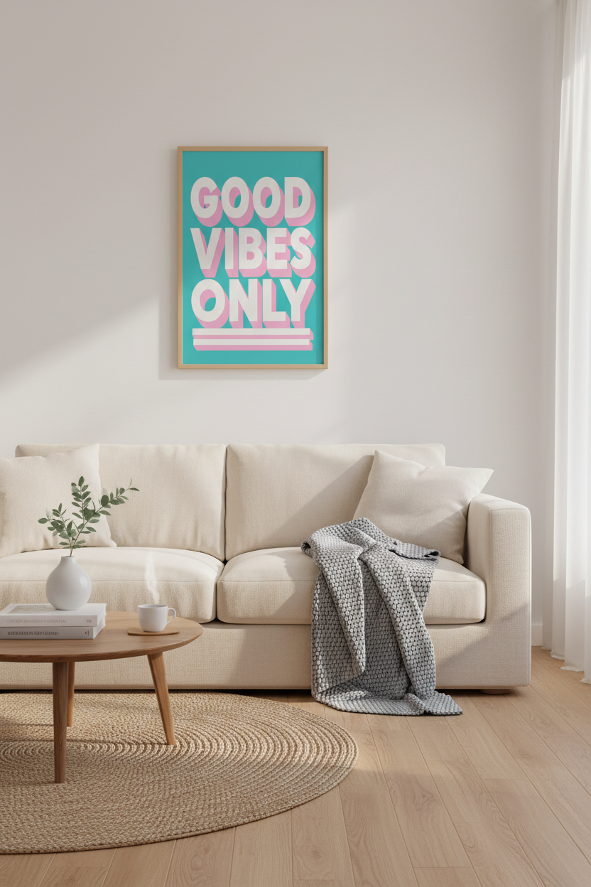 Good Vibes Only Poster | Retro Pink Typography Art, Colorful Dorm &amp; Office Decor