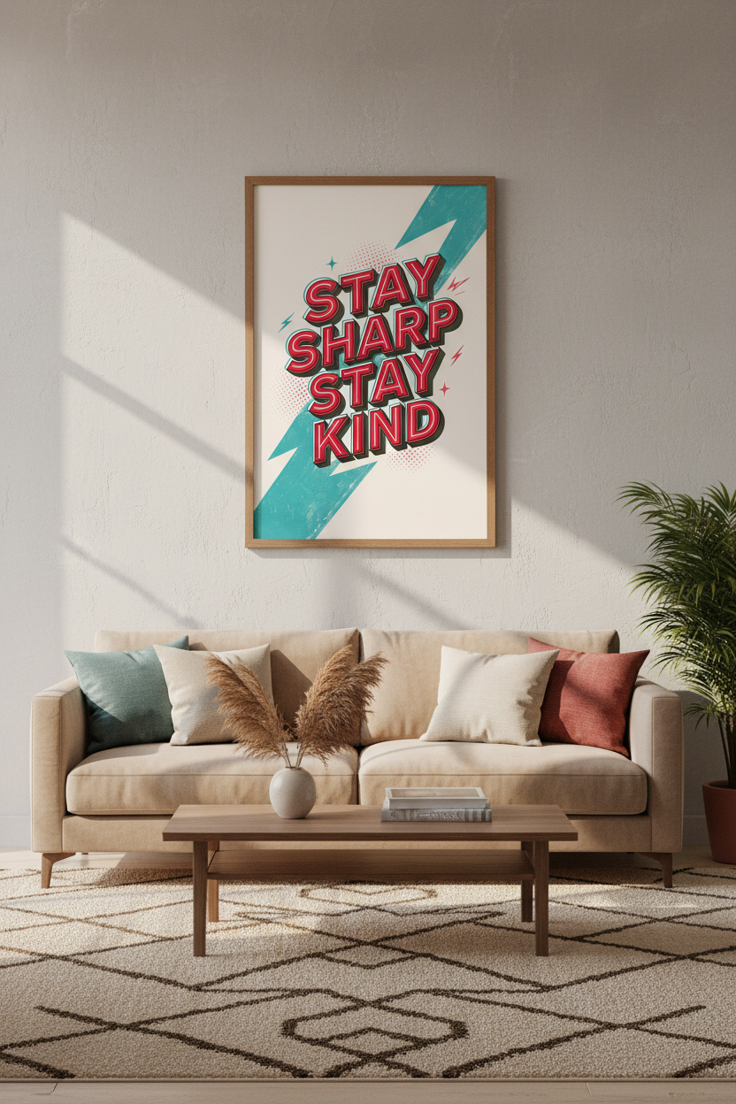 Stay Sharp Stay Kind Vintage Quote | Retro Teal Red Typography, Office Poster