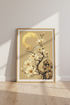 Japanese Magnolia Wall Art | Gold Sun Floral Print, Zen Japandi Decor Poster