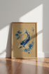 Koi Fish Wall Art | Japanese Blue & Gold Poster, Zen Living Room Decor