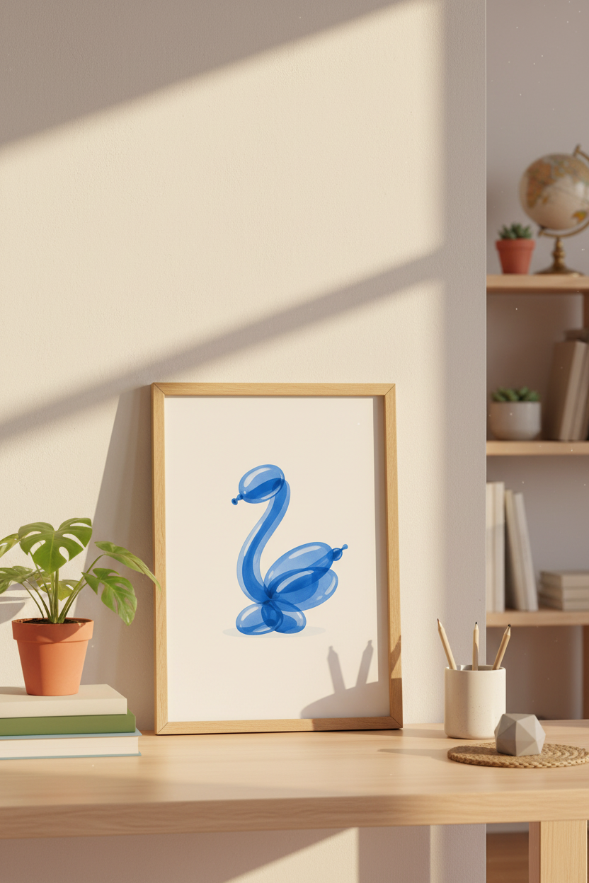 Balloon Animal Print | Watercolor Blue, Playful Living Room Decor