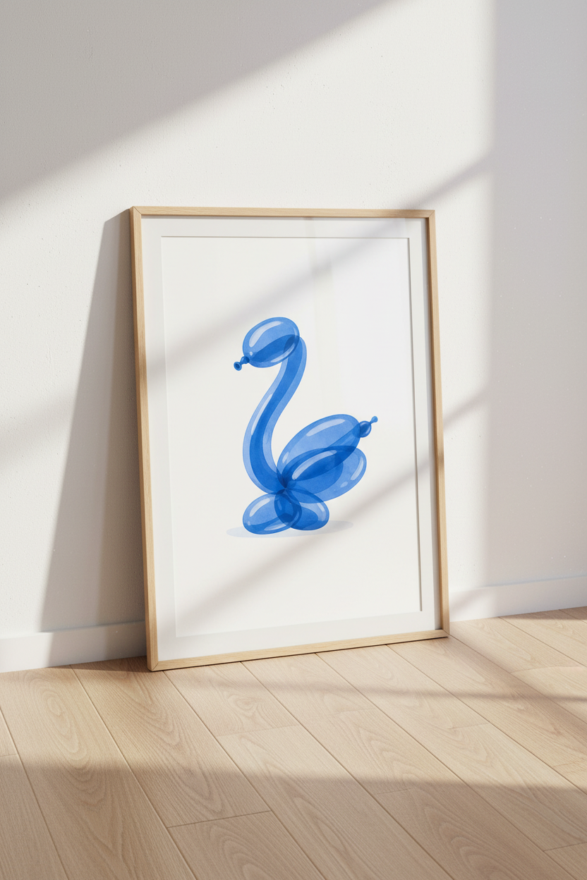 Balloon Animal Print | Watercolor Blue, Playful Living Room Decor