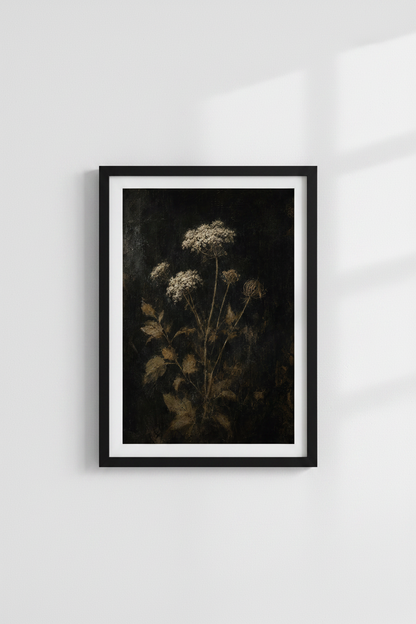 Dark Moody Floral Print | Black White Vintage Botanical Painting, Gothic Wall Art