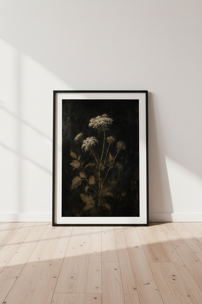 Dark Moody Floral Print | Black White Vintage Botanical Painting, Gothic Wall Art