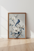 Blue Bird & White Magnolia Wall Art | Navy Floral Oil Painting, Farmhouse Decor