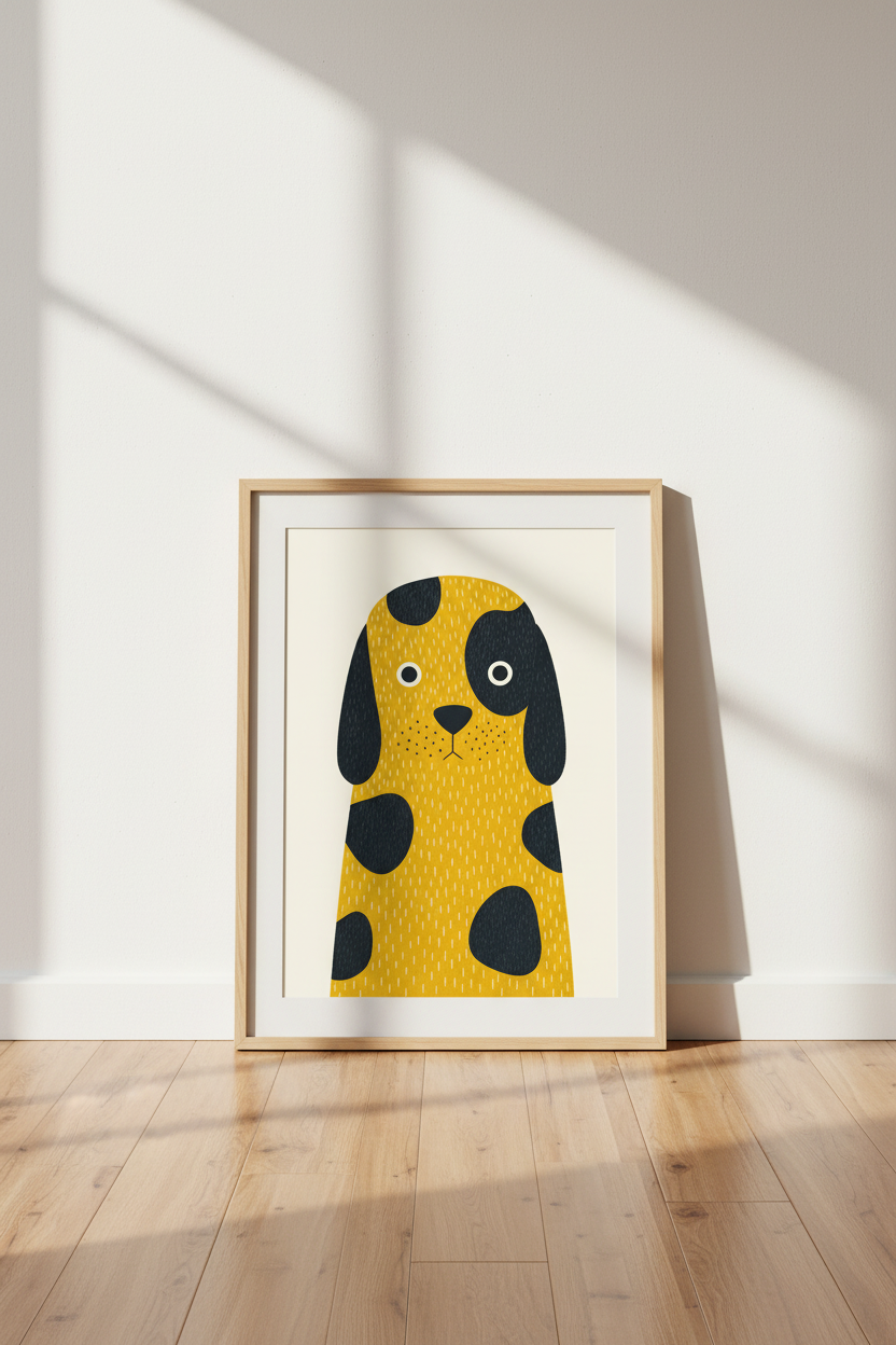 Modern Spotted Dog Wall Art Print | Nursery &amp; Kids Room Decor | Whimsical Pet Poster