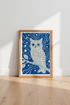 Linocut Owl Wall Art | Navy Blue & Cream Nature Print, Modern Boho Home Decor