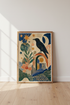 Celestial Crow Mixed Media Wall Art | Mystical Folk Poster, Living Room Decor