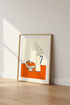 Minimalist Fruit Still Life | Bold Orange & Blue Art, Kitchen Decor Poster