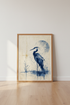 Blue Heron Watercolor Print | Indigo Navy Zen Nature Decor | Coastal Bird Poster Art