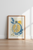 Pomegranate Botanical Wall Art | Blue & Yellow Fruit Print, Kitchen Decor