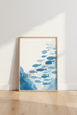 Abstract School of Fish Watercolor Art | Blue Coastal Decor | Modern Nautical Poster