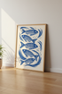 Blue Fish Linocut Art Print | Nautical Bathroom Decor | Coastal Wall Poster