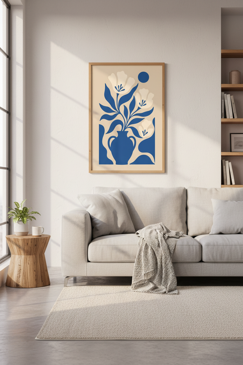 Blue Floral Wall Art Print | Abstract Vase Decor | Modern Poster